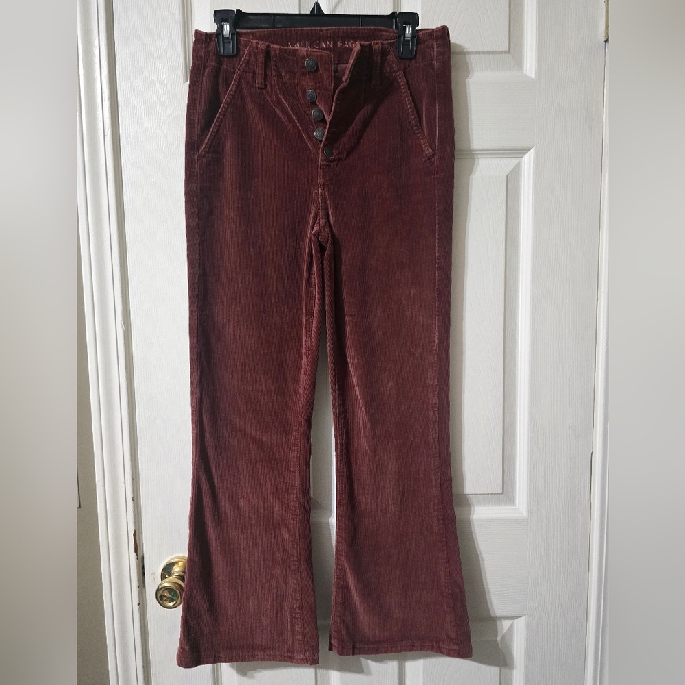 American Eagle Super High Rise Rusty Red Corduroy Flare Pants, Size 4, EUC! - Picture 2 of 13